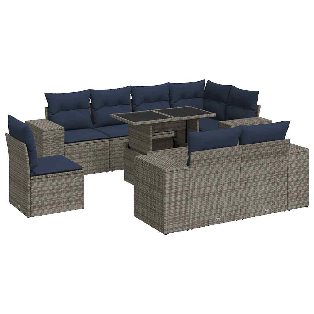 9-delige Loungeset met kussens poly rattan acacia grijs is nu te koop bij PeponiXL, paradijselijk wonen!