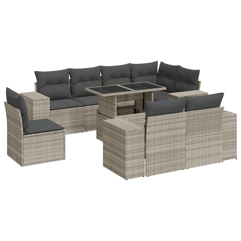 9-delige Loungeset met kussens poly rattan lichtgrijs is nu te koop bij PeponiXL, paradijselijk wonen!