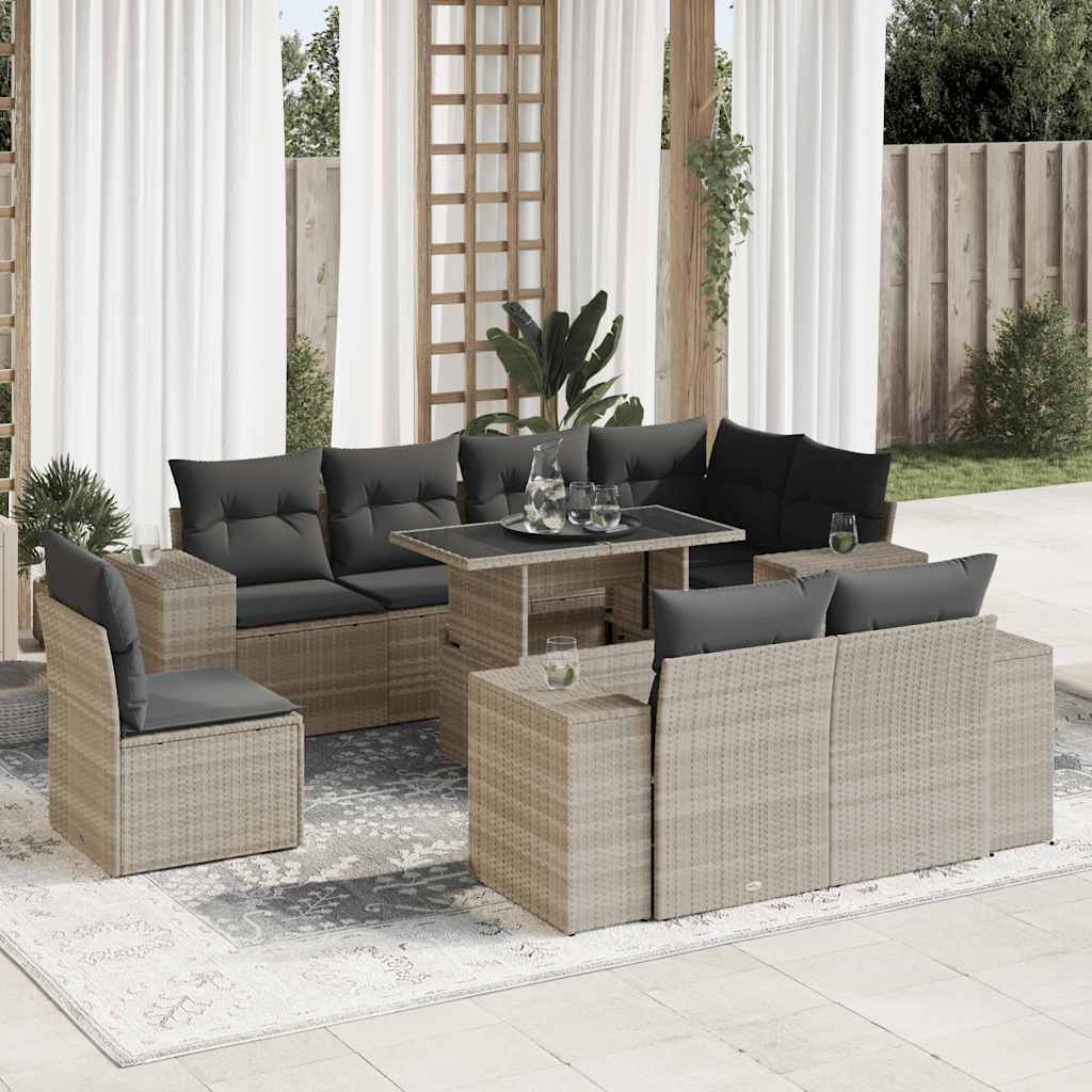 9-delige Loungeset met kussens poly rattan lichtgrijs is nu te koop bij PeponiXL, paradijselijk wonen!