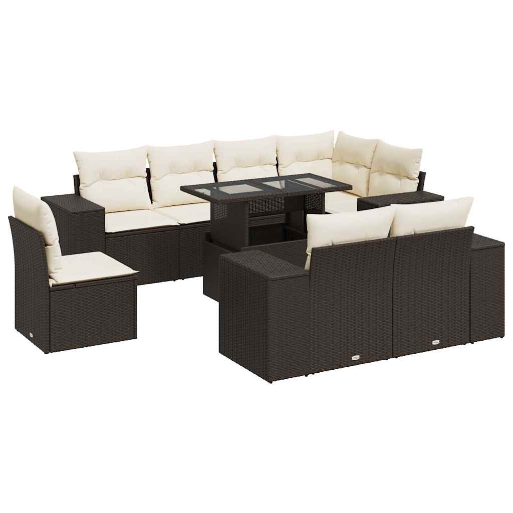 9-delige Loungeset met kussens poly rattan bruin is nu te koop bij PeponiXL, paradijselijk wonen!