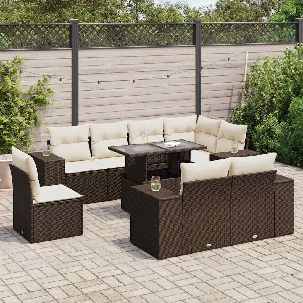 9-delige Loungeset met kussens poly rattan bruin is nu te koop bij PeponiXL, paradijselijk wonen!