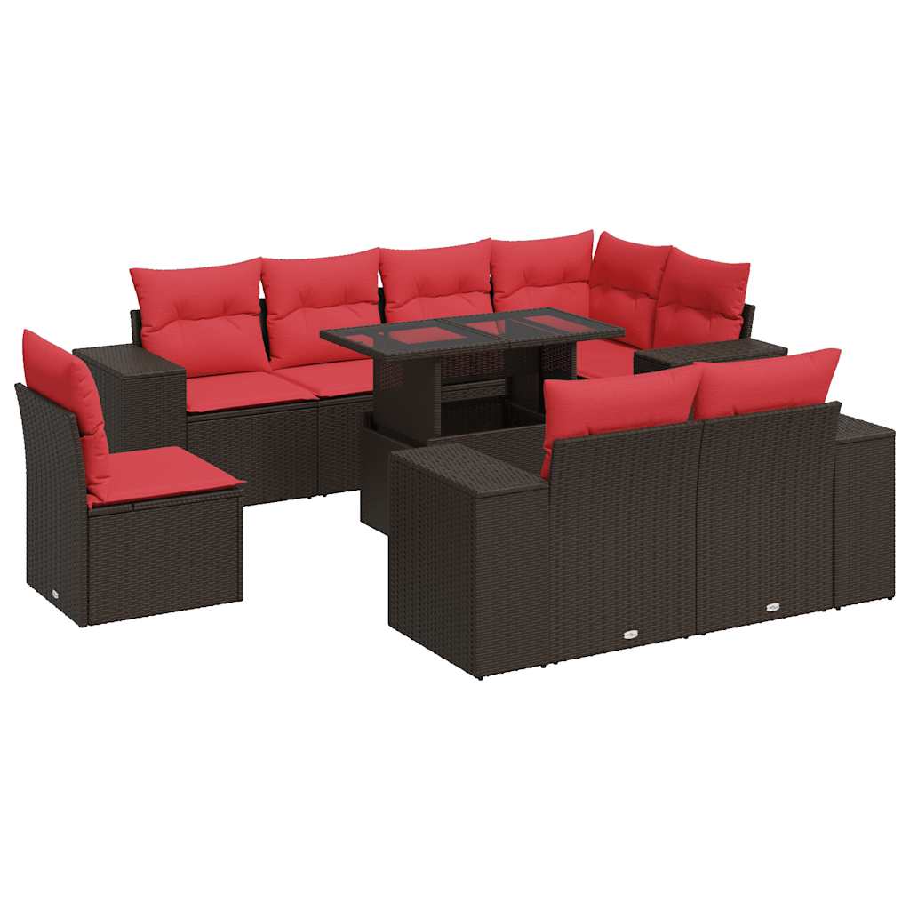 9-delige Loungeset met kussens poly rattan acacia bruin is nu te koop bij PeponiXL, paradijselijk wonen!