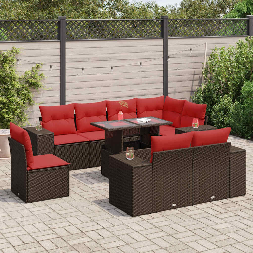 9-delige Loungeset met kussens poly rattan acacia bruin is nu te koop bij PeponiXL, paradijselijk wonen!