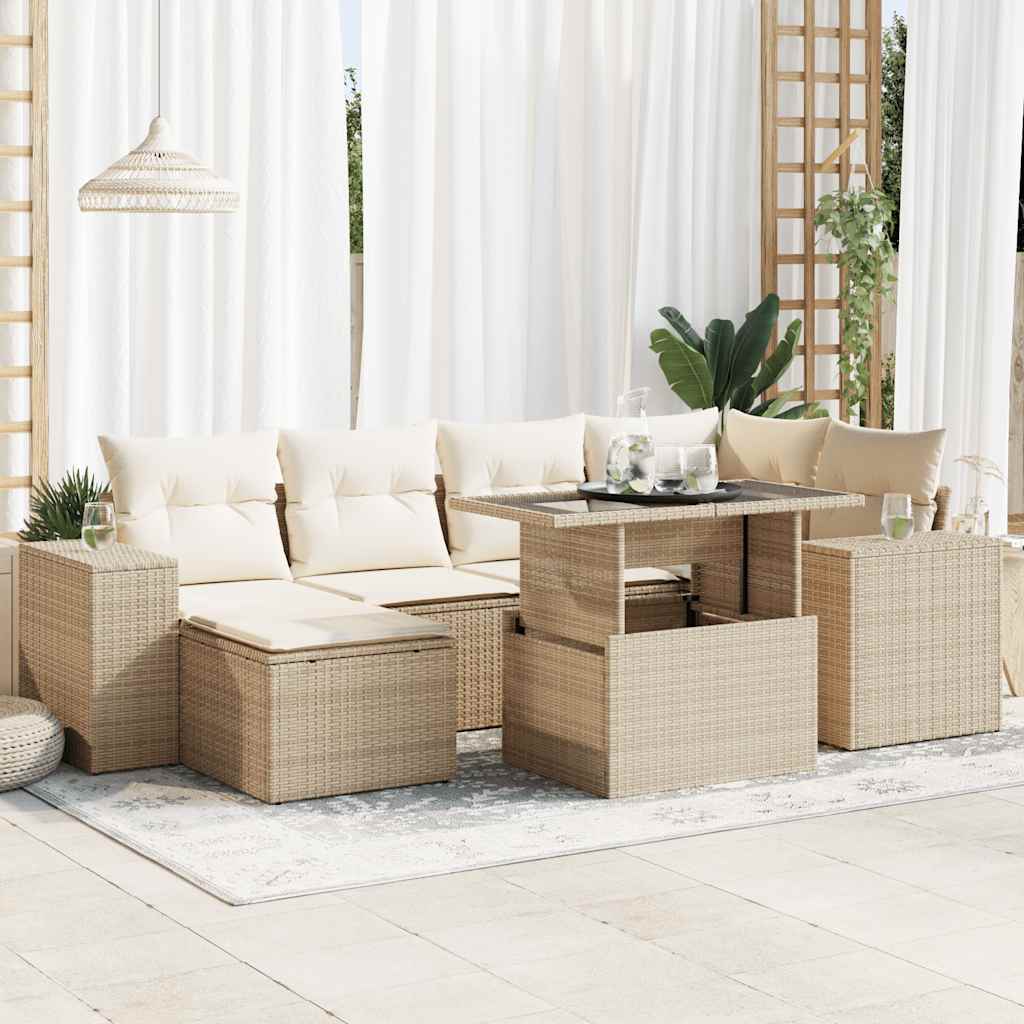 7-delige Loungeset met kussens poly rattan beige is nu te koop bij PeponiXL, paradijselijk wonen!