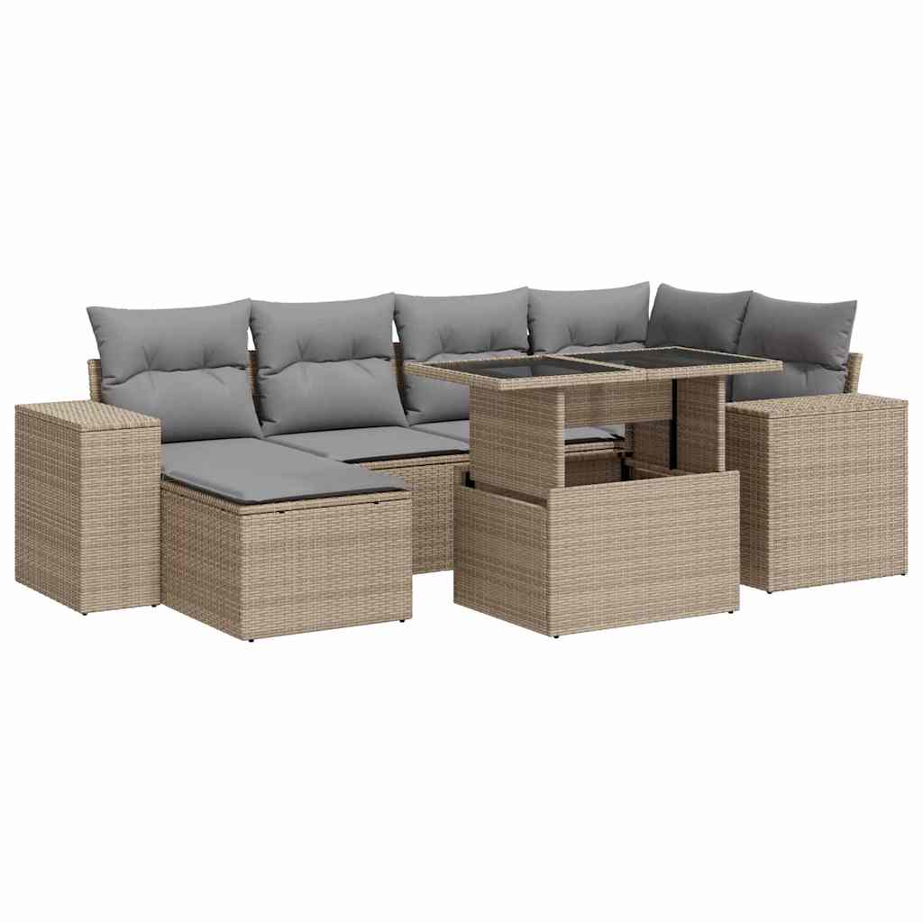 7-delige Loungeset met kussens poly rattan beige is nu te koop bij PeponiXL, paradijselijk wonen!