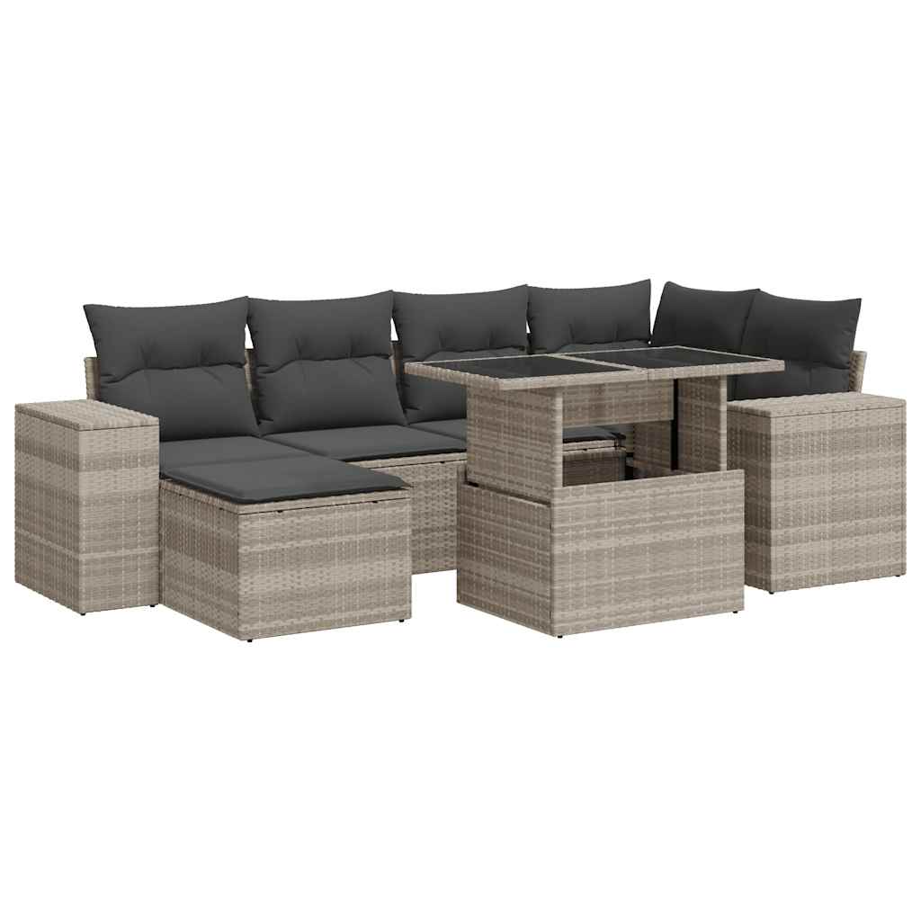 7-delige Loungeset met kussens poly rattan lichtgrijs is nu te koop bij PeponiXL, paradijselijk wonen!