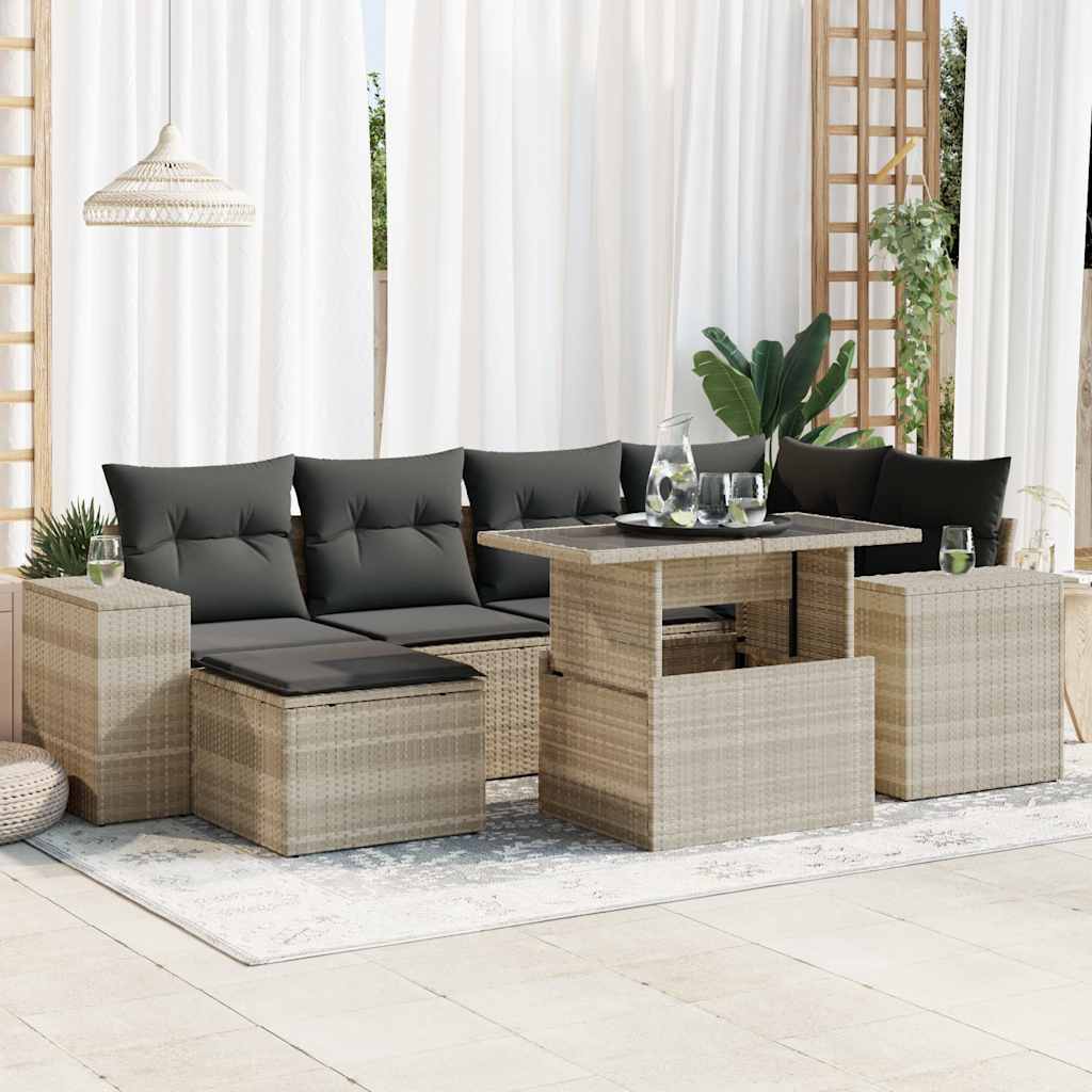 7-delige Loungeset met kussens poly rattan lichtgrijs is nu te koop bij PeponiXL, paradijselijk wonen!
