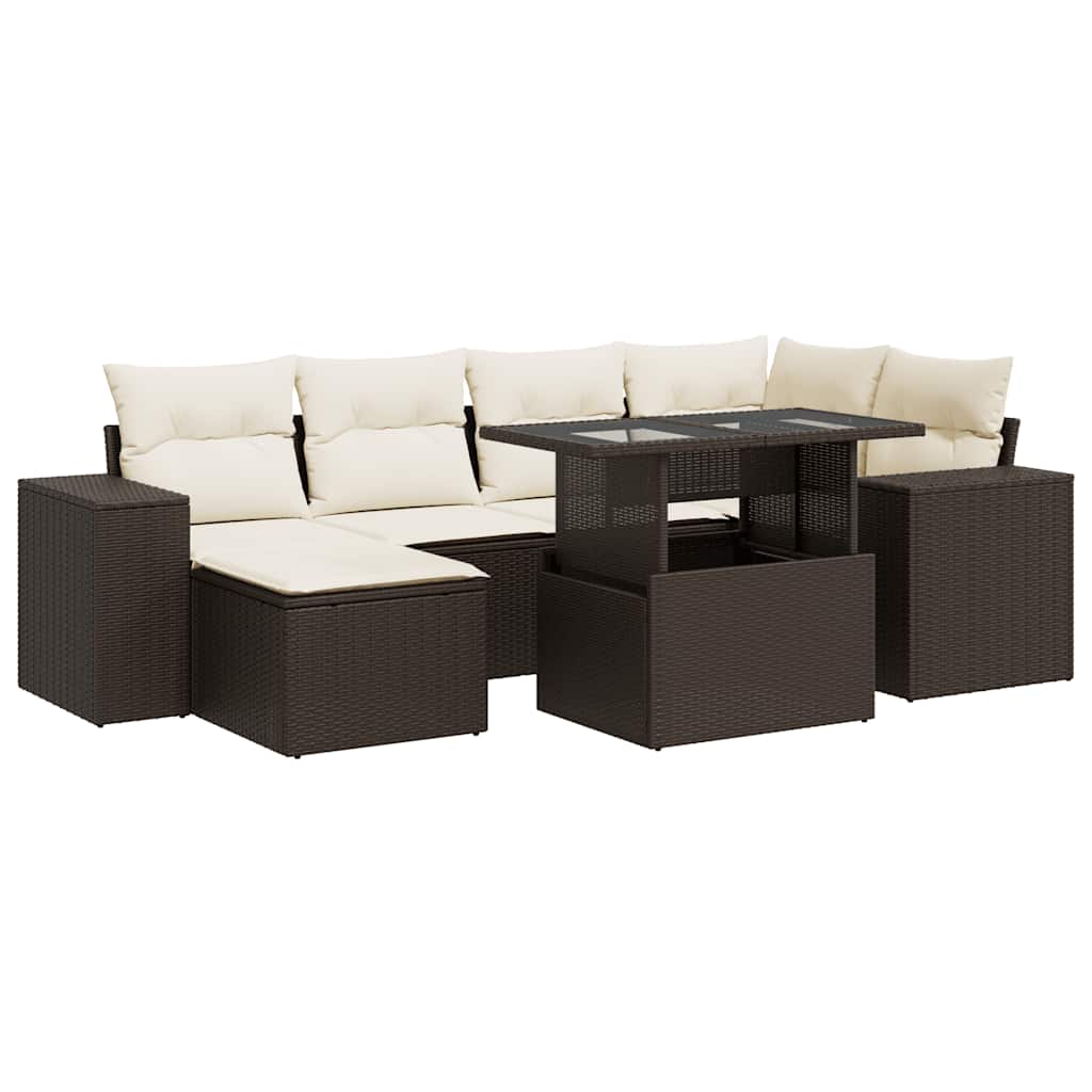 7-delige Loungeset met kussens poly rattan bruin is nu te koop bij PeponiXL, paradijselijk wonen!