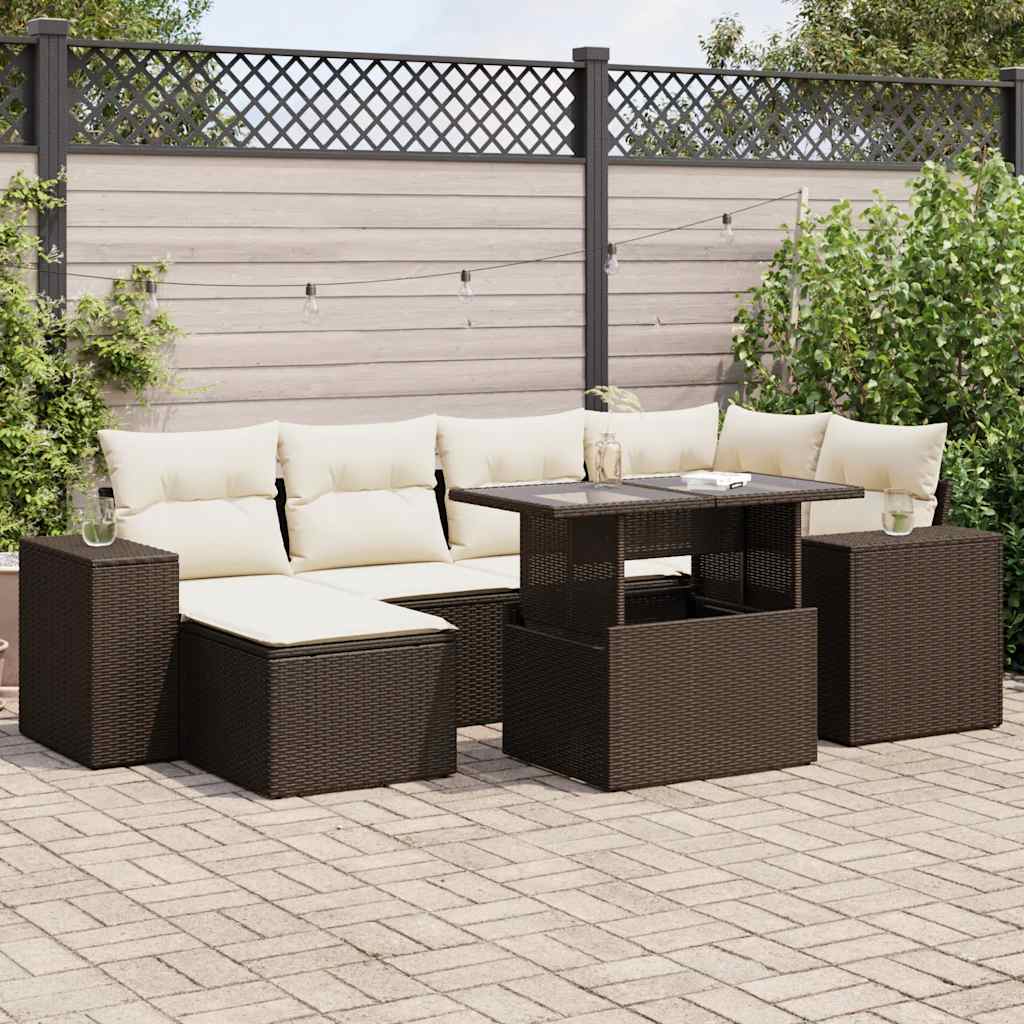 7-delige Loungeset met kussens poly rattan bruin is nu te koop bij PeponiXL, paradijselijk wonen!