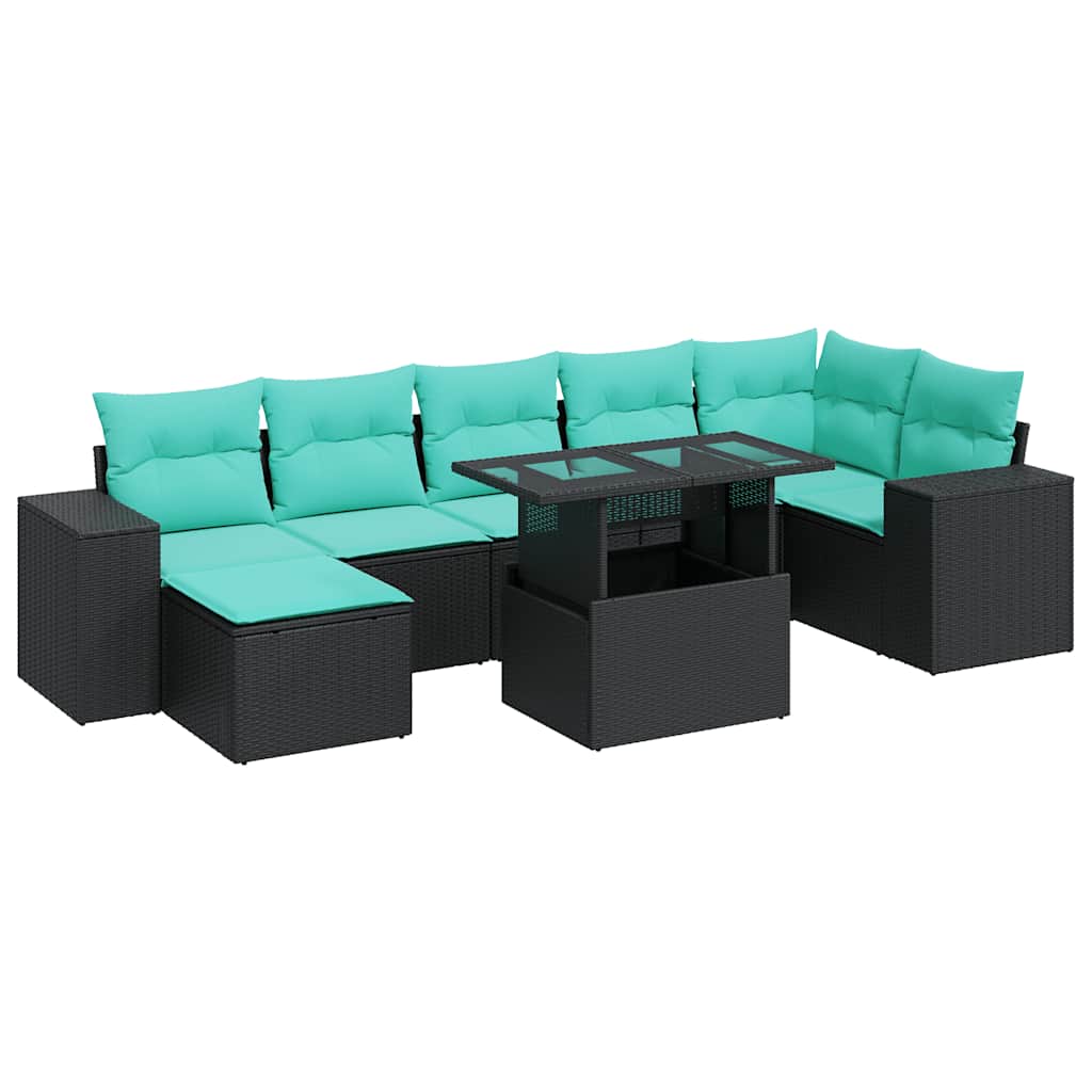 8-delige Loungeset met kussens poly rattan acacia zwart is nu te koop bij PeponiXL, paradijselijk wonen!