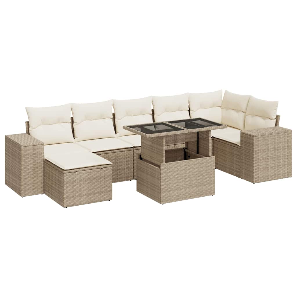 8-delige Loungeset met kussens poly rattan beige is nu te koop bij PeponiXL, paradijselijk wonen!