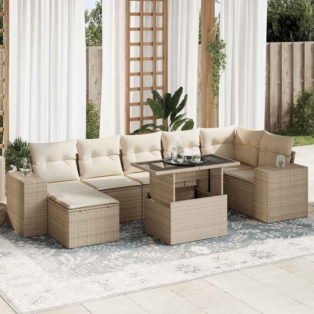 8-delige Loungeset met kussens poly rattan beige is nu te koop bij PeponiXL, paradijselijk wonen!