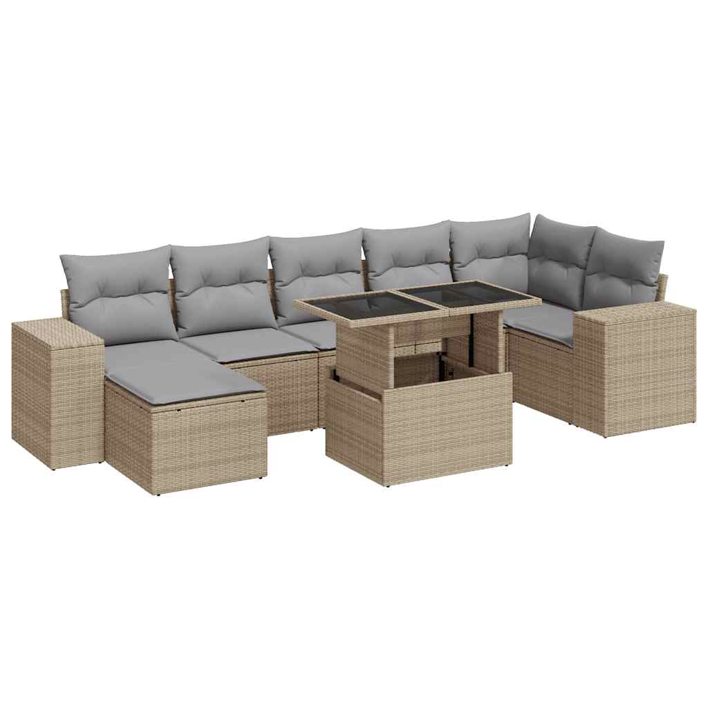 8-delige Loungeset met kussens poly rattan beige is nu te koop bij PeponiXL, paradijselijk wonen!