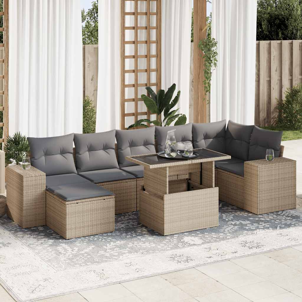8-delige Loungeset met kussens poly rattan beige is nu te koop bij PeponiXL, paradijselijk wonen!