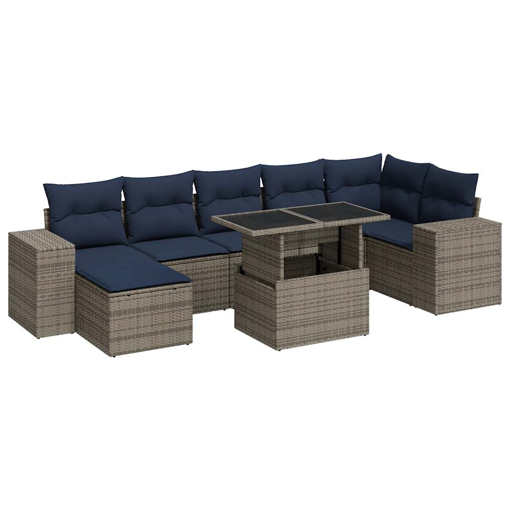 8-delige Loungeset met kussens poly rattan acacia grijs is nu te koop bij PeponiXL, paradijselijk wonen!