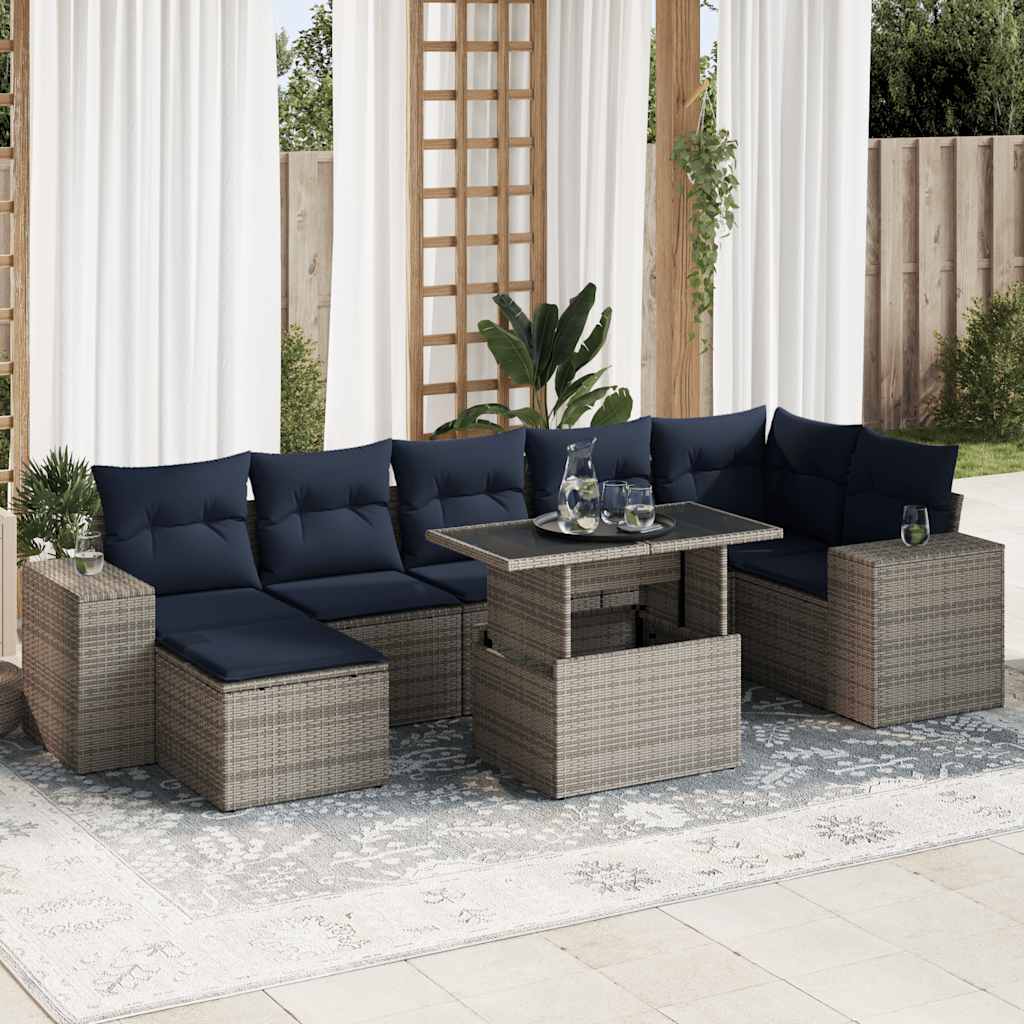 8-delige Loungeset met kussens poly rattan acacia grijs is nu te koop bij PeponiXL, paradijselijk wonen!