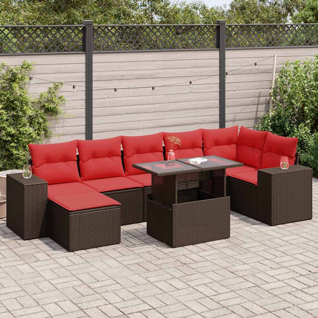 8-delige Loungeset met kussens poly rattan acacia bruin is nu te koop bij PeponiXL, paradijselijk wonen!