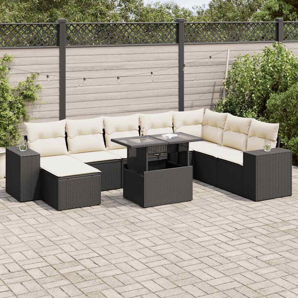 9-delige Loungeset met kussens poly rattan zwart is nu te koop bij PeponiXL, paradijselijk wonen!