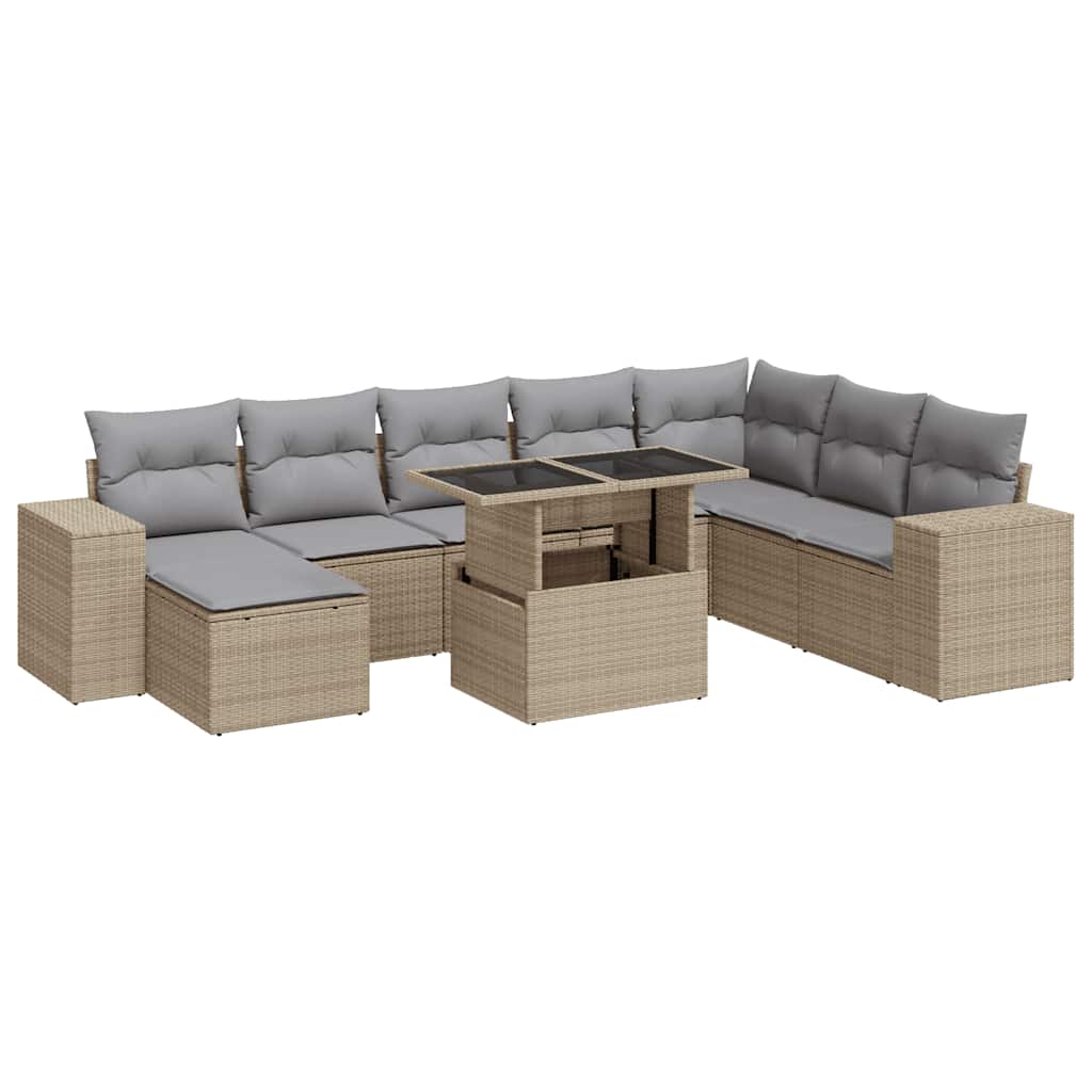9-delige Loungeset met kussens poly rattan beige is nu te koop bij PeponiXL, paradijselijk wonen!