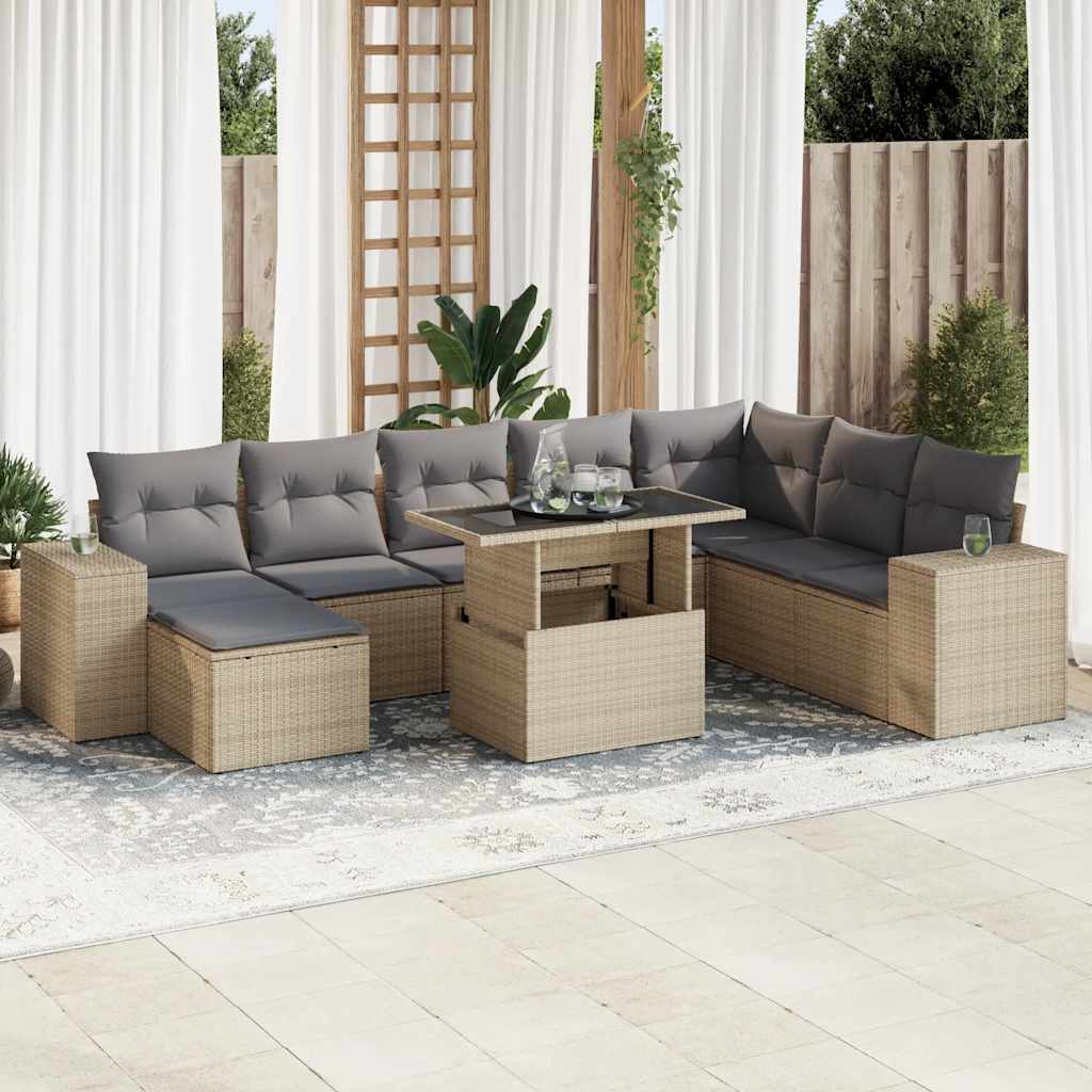 9-delige Loungeset met kussens poly rattan beige is nu te koop bij PeponiXL, paradijselijk wonen!