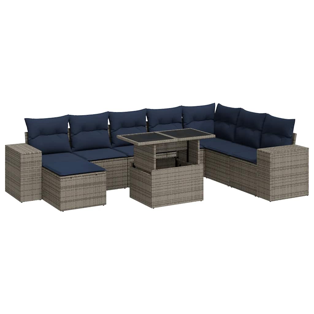 9-delige Loungeset met kussens poly rattan acacia grijs is nu te koop bij PeponiXL, paradijselijk wonen!