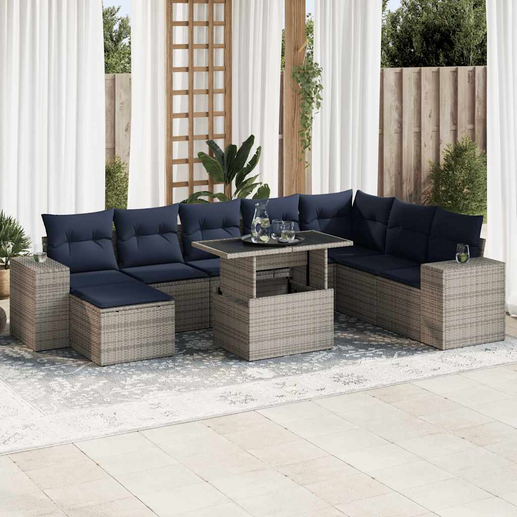 9-delige Loungeset met kussens poly rattan acacia grijs is nu te koop bij PeponiXL, paradijselijk wonen!