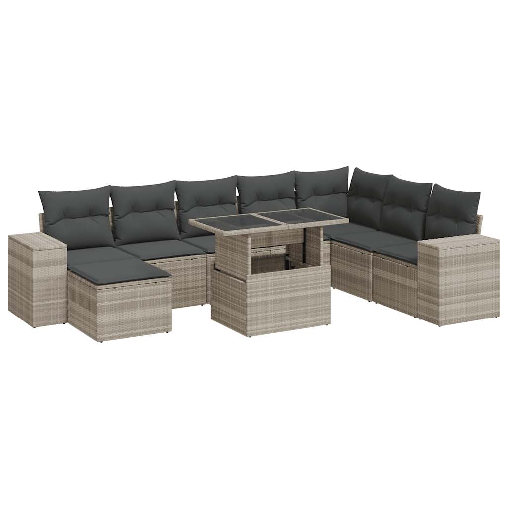 9-delige Loungeset met kussens poly rattan lichtgrijs is nu te koop bij PeponiXL, paradijselijk wonen!