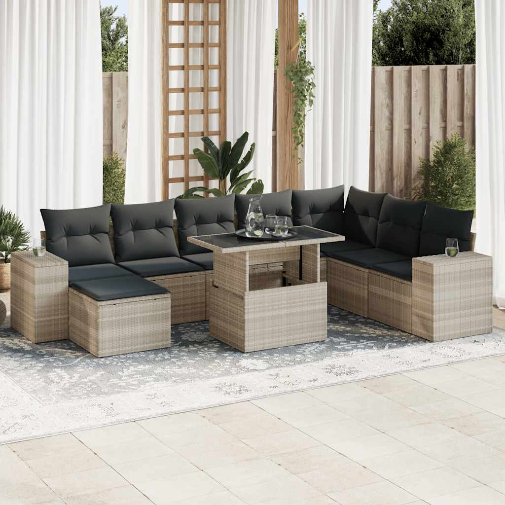 9-delige Loungeset met kussens poly rattan lichtgrijs is nu te koop bij PeponiXL, paradijselijk wonen!