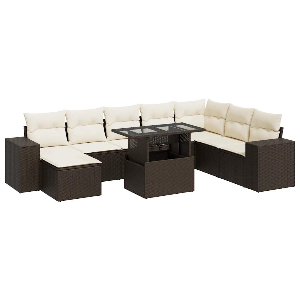 9-delige Loungeset met kussens poly rattan bruin is nu te koop bij PeponiXL, paradijselijk wonen!