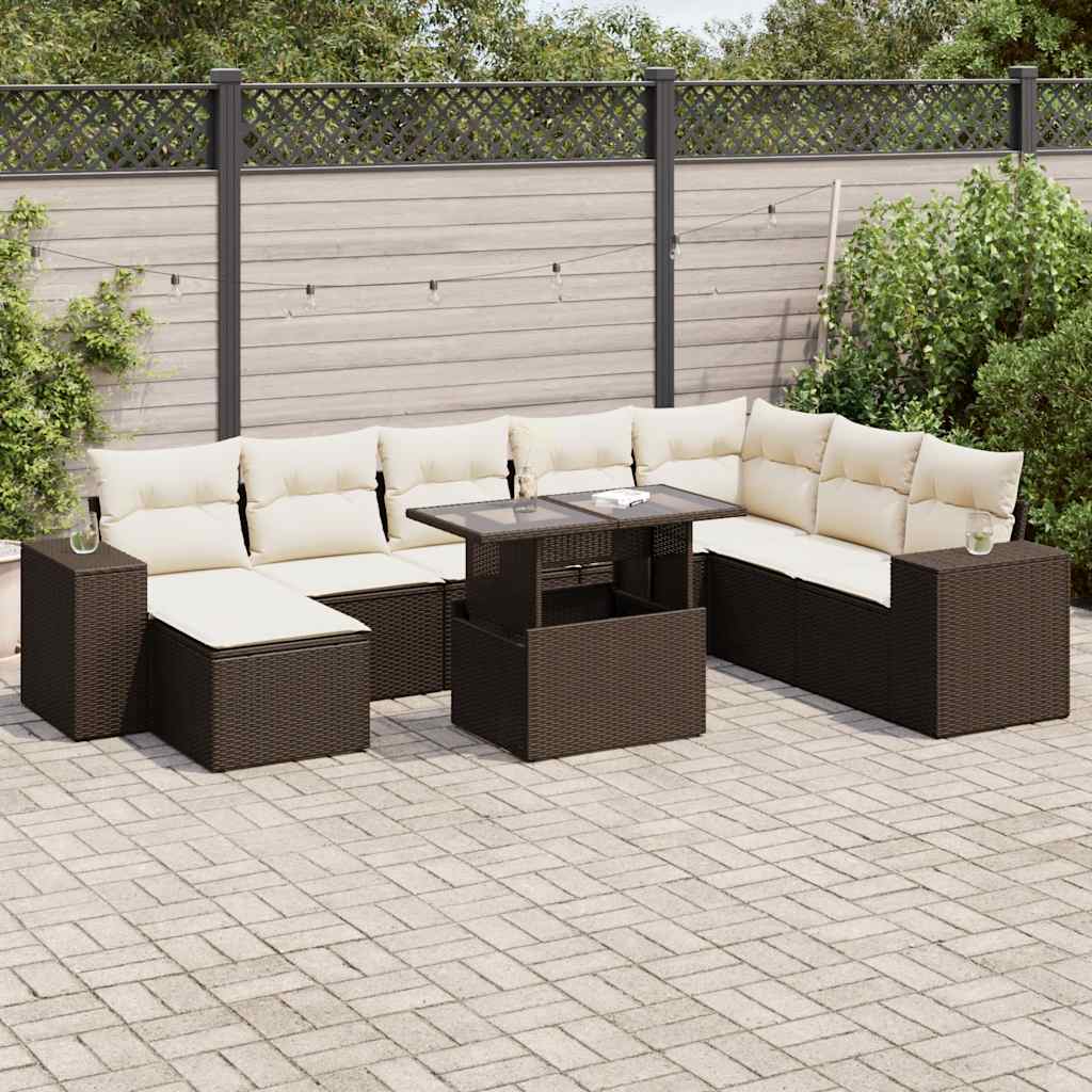 9-delige Loungeset met kussens poly rattan bruin is nu te koop bij PeponiXL, paradijselijk wonen!