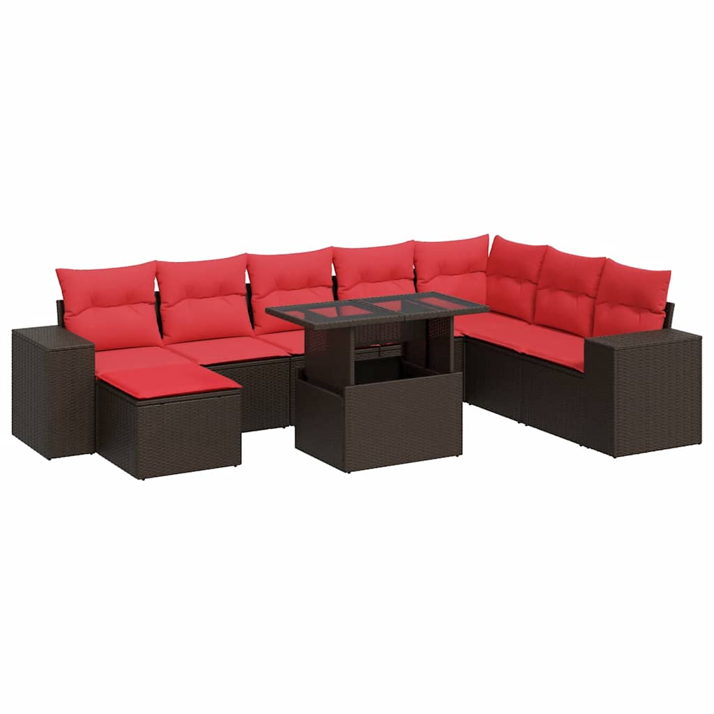 9-delige Loungeset met kussens poly rattan acacia bruin is nu te koop bij PeponiXL, paradijselijk wonen!