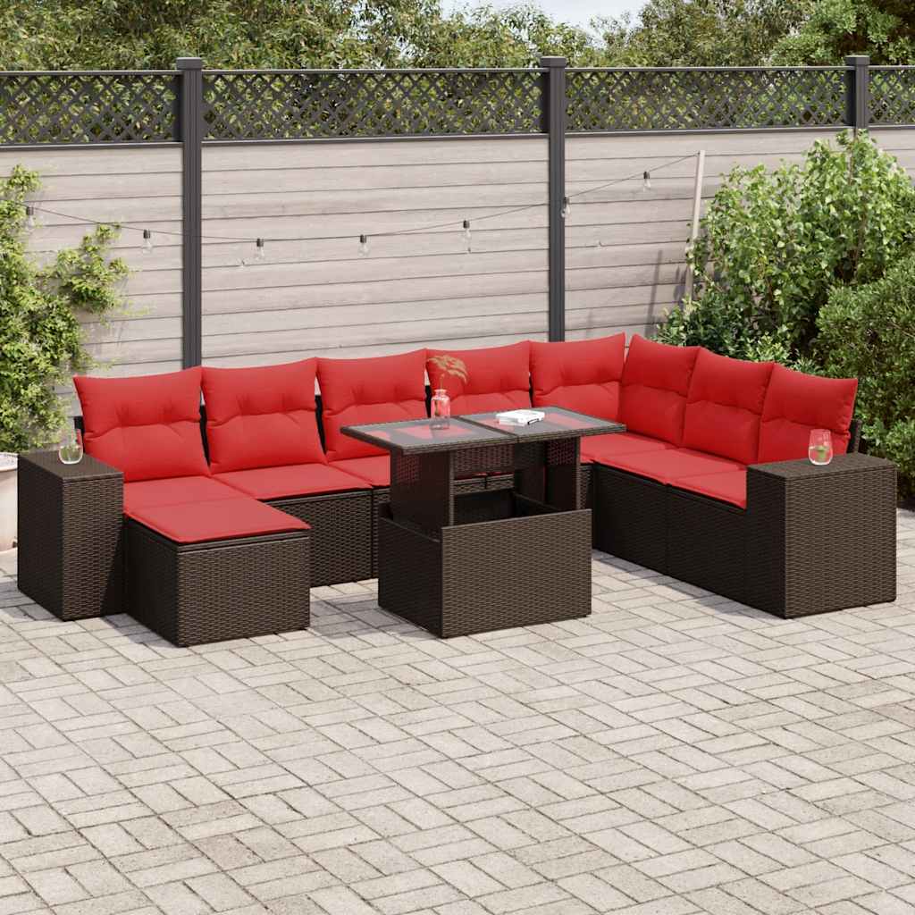 9-delige Loungeset met kussens poly rattan acacia bruin is nu te koop bij PeponiXL, paradijselijk wonen!