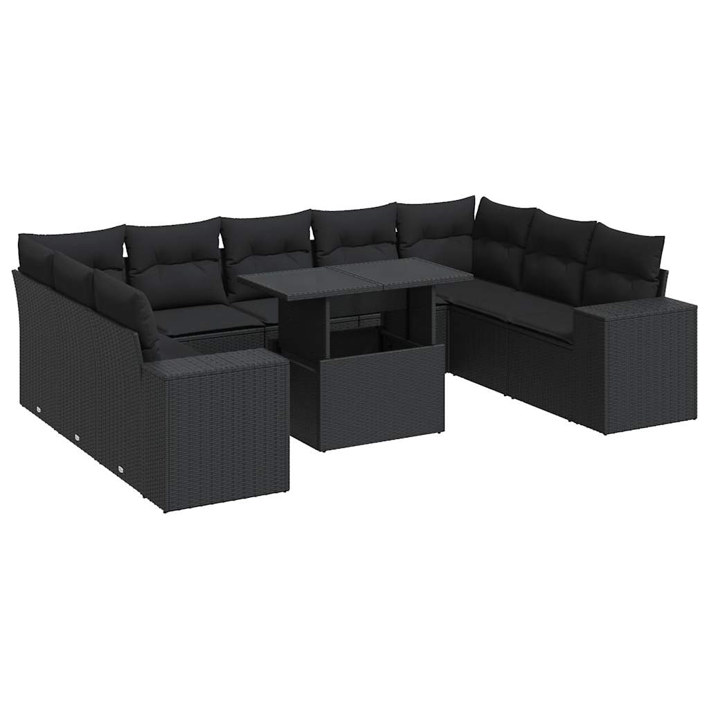 10-delige Loungeset met kussens poly rattan zwart is nu te koop bij PeponiXL, paradijselijk wonen!