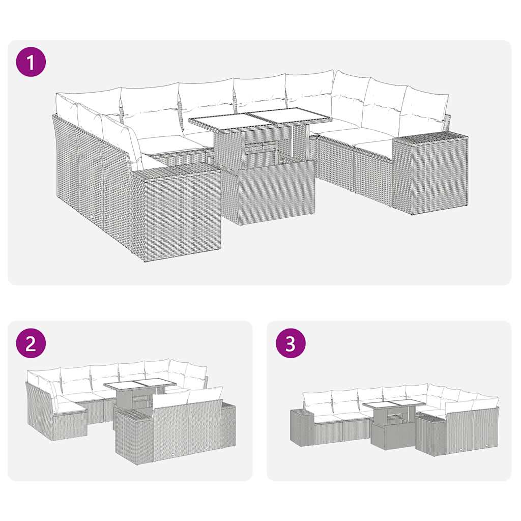 10-delige Loungeset met kussens poly rattan zwart is nu te koop bij PeponiXL, paradijselijk wonen!