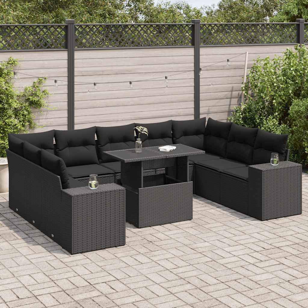 10-delige Loungeset met kussens poly rattan zwart is nu te koop bij PeponiXL, paradijselijk wonen!