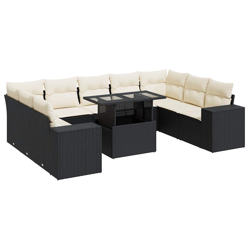 10-delige Loungeset met kussens poly rattan zwart is nu te koop bij PeponiXL, paradijselijk wonen!