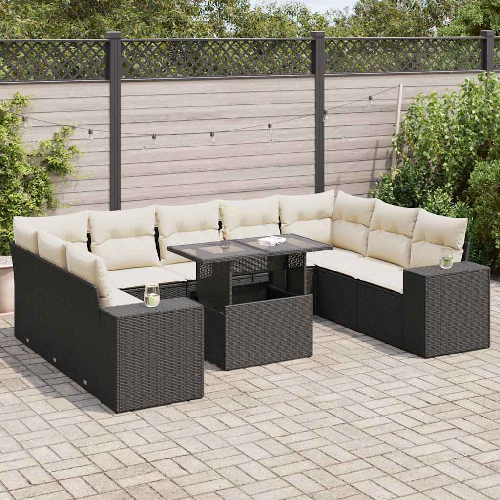 10-delige Loungeset met kussens poly rattan zwart is nu te koop bij PeponiXL, paradijselijk wonen!
