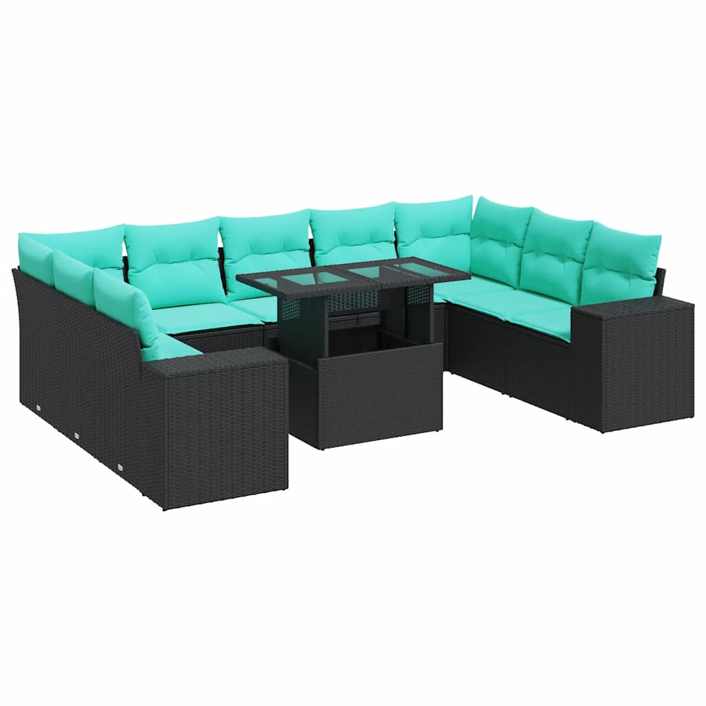 10-delige Loungeset met kussens poly rattan acacia zwart is nu te koop bij PeponiXL, paradijselijk wonen!