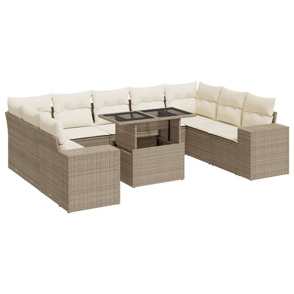 10-delige Loungeset met kussens poly rattan beige is nu te koop bij PeponiXL, paradijselijk wonen!