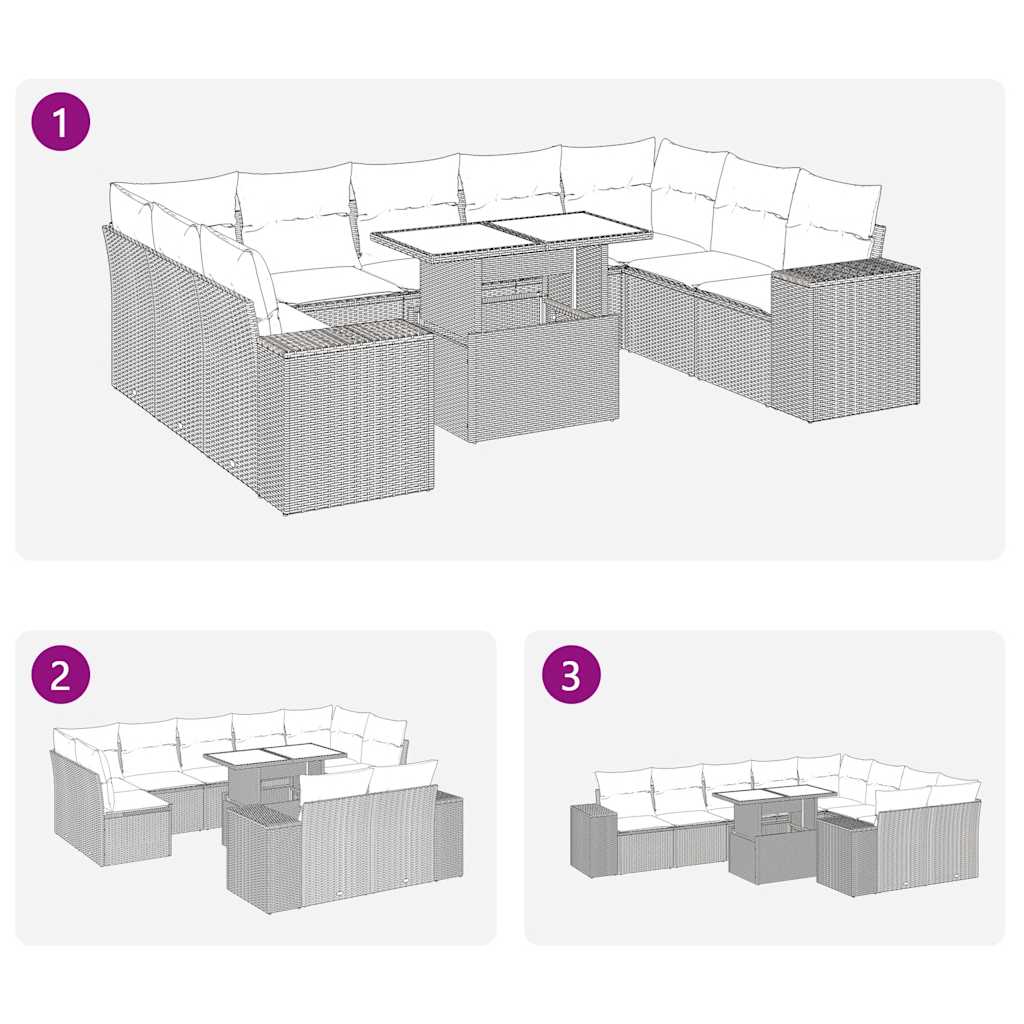 10-delige Loungeset met kussens poly rattan beige is nu te koop bij PeponiXL, paradijselijk wonen!