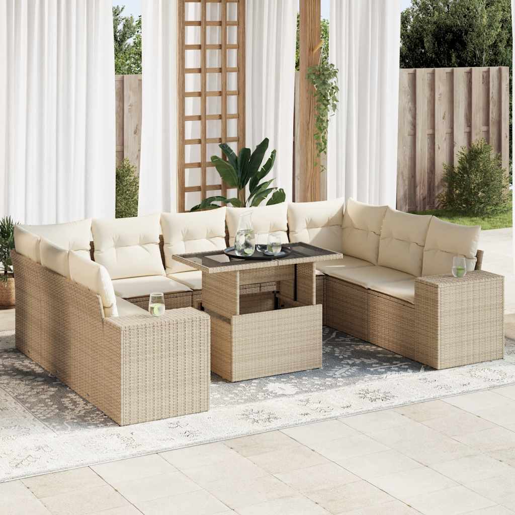 10-delige Loungeset met kussens poly rattan beige is nu te koop bij PeponiXL, paradijselijk wonen!