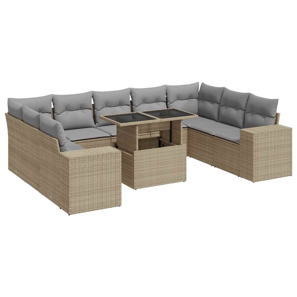 10-delige Loungeset met kussens poly rattan beige is nu te koop bij PeponiXL, paradijselijk wonen!