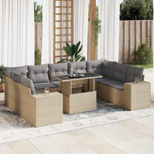 10-delige Loungeset met kussens poly rattan beige is nu te koop bij PeponiXL, paradijselijk wonen!