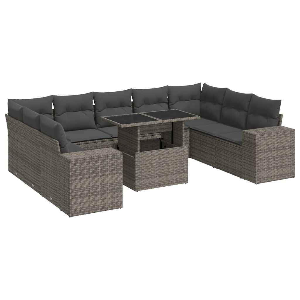 10-delige Loungeset met kussens poly rattan grijs is nu te koop bij PeponiXL, paradijselijk wonen!