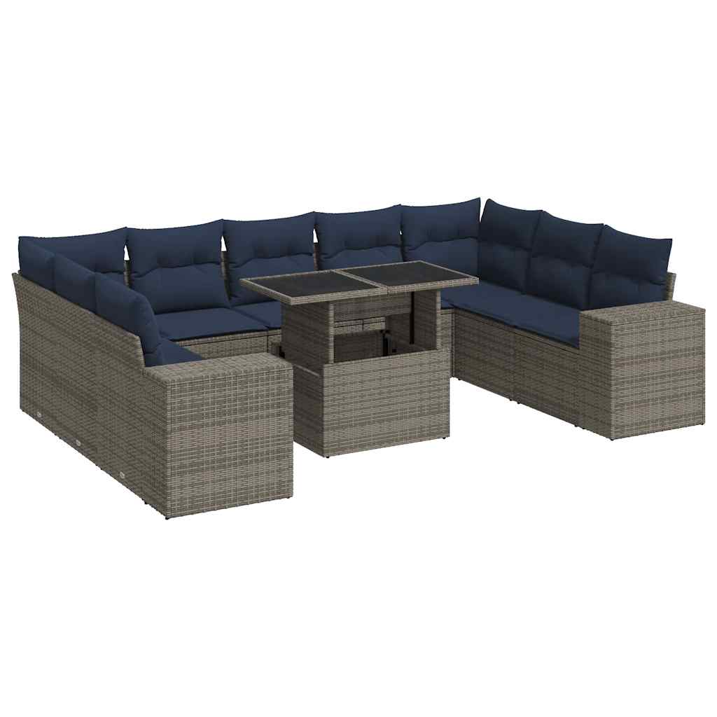 10-delige Loungeset met kussens poly rattan acacia grijs is nu te koop bij PeponiXL, paradijselijk wonen!