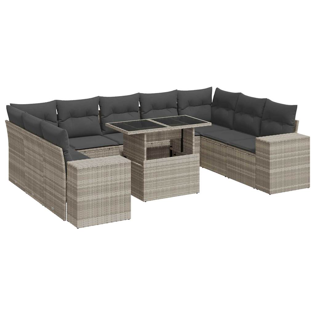 10-delige Loungeset met kussens poly rattan lichtgrijs is nu te koop bij PeponiXL, paradijselijk wonen!