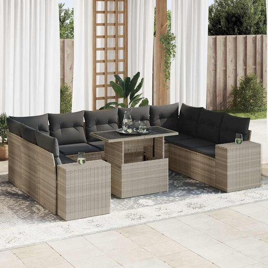 10-delige Loungeset met kussens poly rattan lichtgrijs is nu te koop bij PeponiXL, paradijselijk wonen!