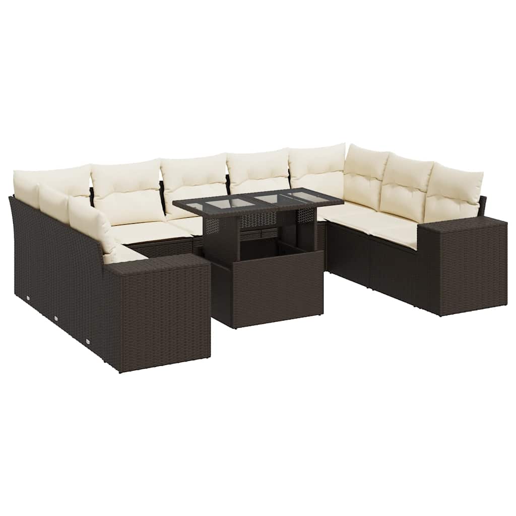 10-delige Loungeset met kussens poly rattan bruin is nu te koop bij PeponiXL, paradijselijk wonen!