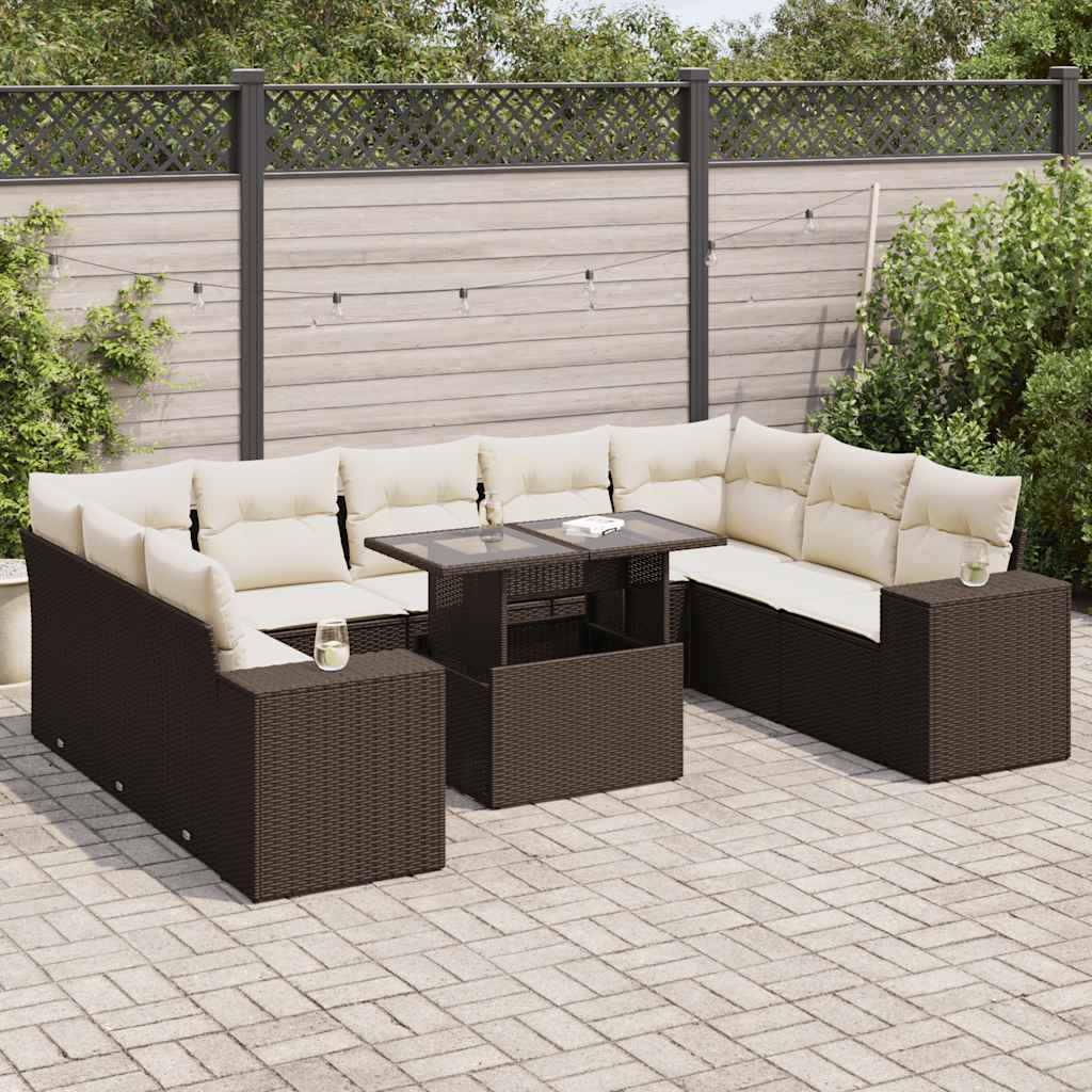 10-delige Loungeset met kussens poly rattan bruin is nu te koop bij PeponiXL, paradijselijk wonen!