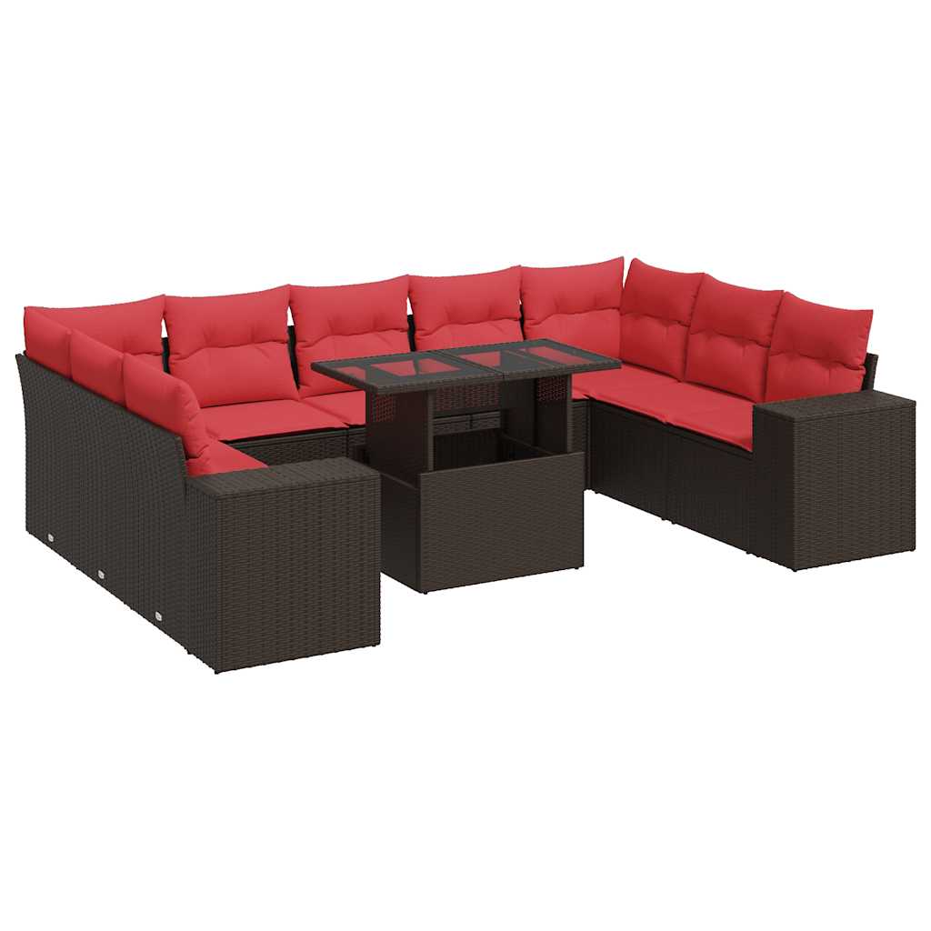 10-delige Loungeset met kussens poly rattan acacia bruin is nu te koop bij PeponiXL, paradijselijk wonen!